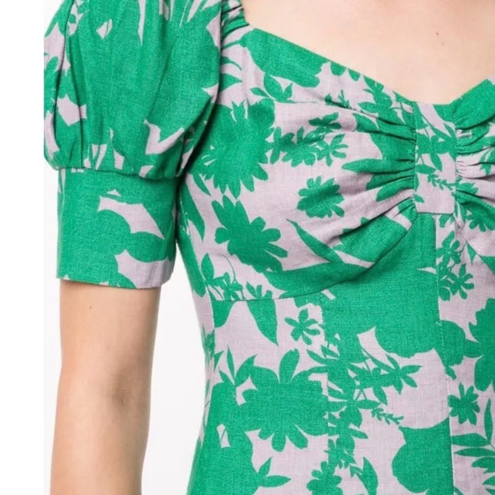 Alexis Pilou Green Floral Linen Mini Dress Size L - Picture 11 of 11